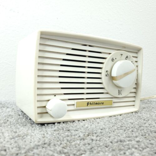 Philmore Tube Radio 205 Mini AM Vintage MCM White Made In Japan Tested Working