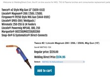 Tweco 2 / Lincoln Magnum 200 / 250L / 250XL Mig Gun 15ft