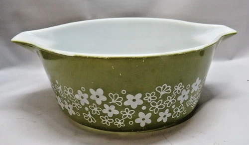 Vintage Pyrex Green Crazy Daisy Casserole Dish 475-B 2 1/2 Qt No lid