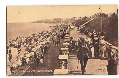Obere und untere Promenaden Whitley Bay animierte geschäftige Ansicht 1910er Postkarte