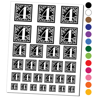 Monogram Swirls Number 4 Four Temporary Tattoo Water Resistant Set