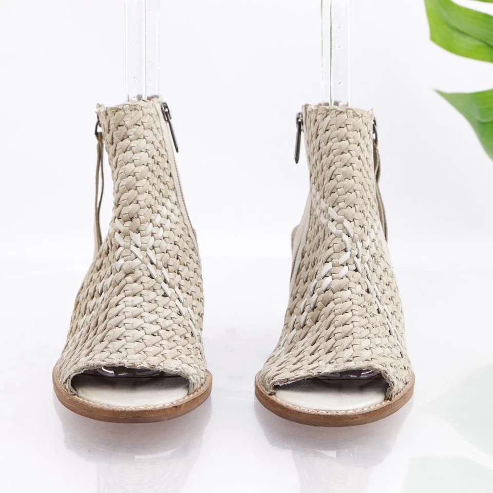 Sam Edelman Women's Cooper Sandal Size 8.5 Block Heel Bootie Gray Beige Woven - Image 3 of 4