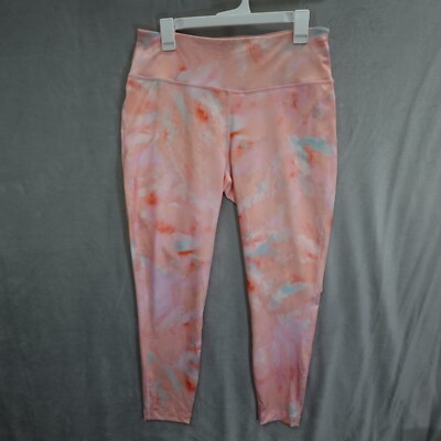 Zelos 7/8 Leggings Women s Large Pink Peach Watercolor Tie Dye Athletic Gym Yoga