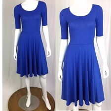LulaRoe Women's XXS Solid Blue Nicole Knit Stretch Knee Length Flare Shift Dress