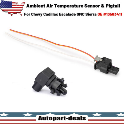 Ambient Air Temperature Sensor & Pigtail 13583411 For Chevy Cadillac GMC Yukon