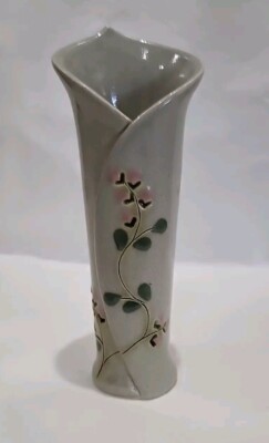 Vintage MMP Mountain Meadows Studio Pottery Pink Flowers Calla Lily Signed Vase 