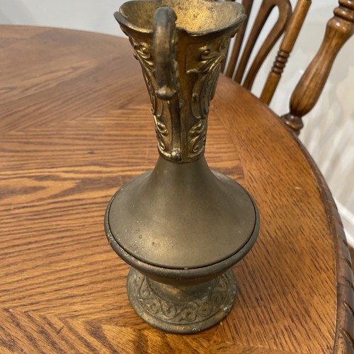 Vintage verzierte Messing und andere Metall Vase Gusseisen Gewicht 9” hoch 4” breit - Bild 4 von 6