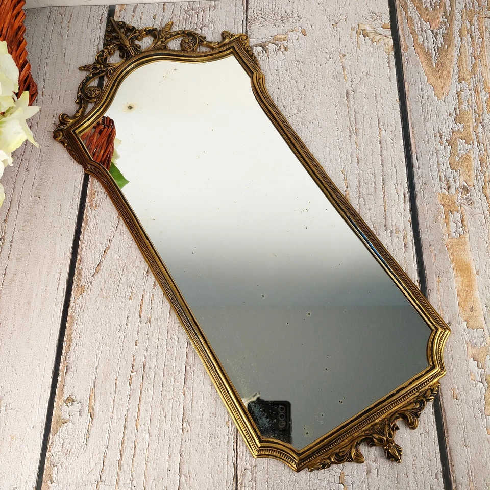 Miroir vintage allongé en style baroque & rocaille en bronze et laiton France - Photo 2/4