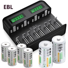 EBL C D Size Cell Rechargeable Batteries 1.2V NIMH / optional Charger Lot