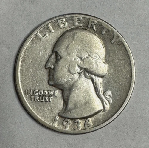 1936 D Washington Quarter, Key Date, ~F, 90% Silver US Coin, FREE SHIPPING!