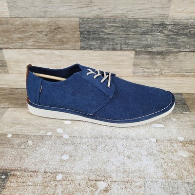 Toms Preston Mens Casual Shoes 14 Navy Washed Canvas Stitch Out Lace Up Sneakers