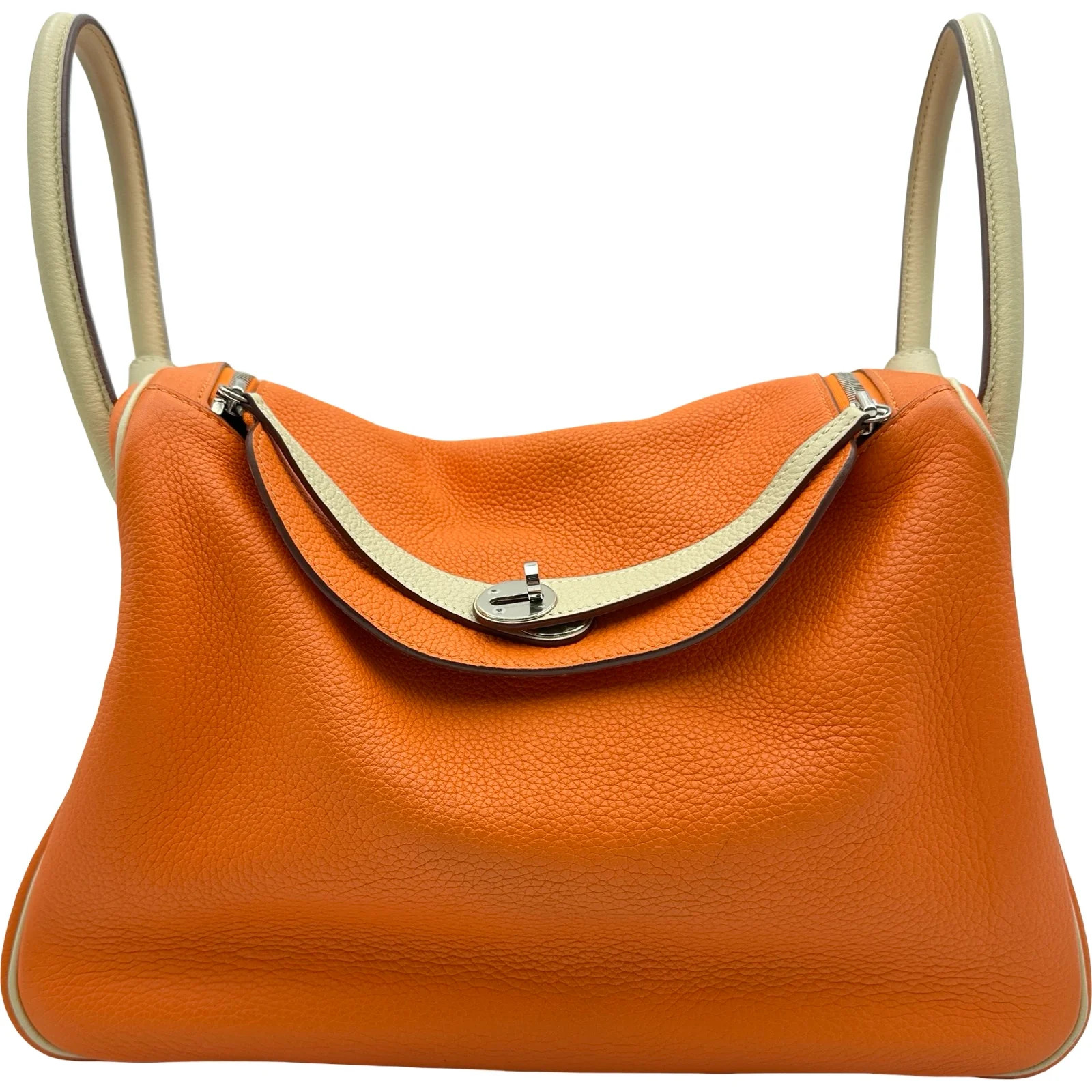 HERMES Lindy 34 Orange Taurillon Clemence Leather Shoulder Bag Square M #OKB9200