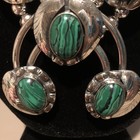 Native Jeweler Coin Silver(.900) & Genuine MALACHITE Squash Blossom Necklace — photo 1