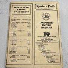 Southern Pacific Transportation Company Timetable #10 Sacramento Division 1978