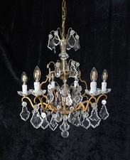 Gorgeous Antique French 6 Arm 7 Light Brass Bronze Cage Crystal Chandelier Light