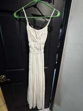 Trixxi White Solid Maxi Dress V-Neck Spaghetti Strap Sleeveless Rayon S