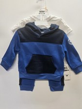 DKNY 12M, Set Of 3, Blue Pull Over Hoodie/Blue Pants/ Crew Neck White T Shirt