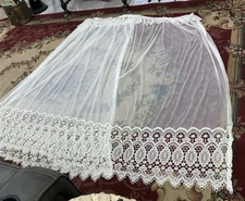 Vtg German Needle Lace/Net Curtain Panels, White, 140” Wide, 67” Long Each