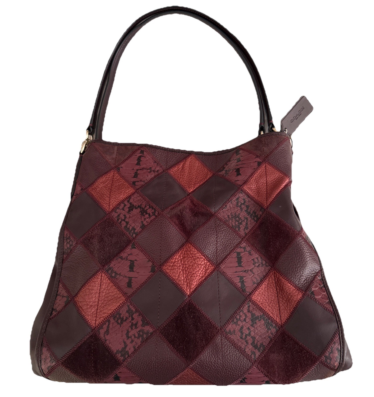 Coach Phoebe Metallic Patchwork Shoulder Bag Burg… - image 1