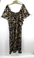 NWT Maxi Cottage Core Dress Women 4X Brown Floral Boho Short Sleeves A NEW DAY