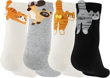 4 Pairs Cute Cat Socks with Balls, Women's Cat Socks, 3D Novelty Cotton socks
