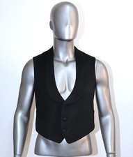 French Vintage 1930s Shawl Collar Black Wool Vest Size M Tailored in France