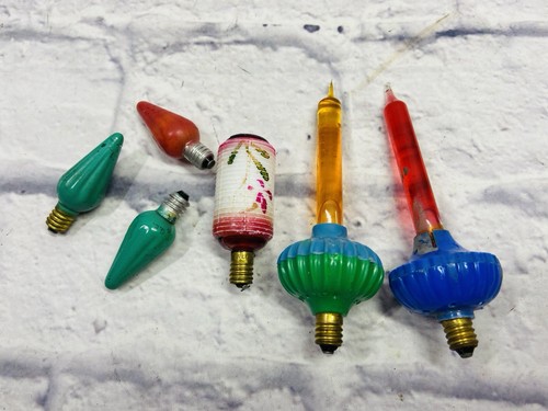 Vtg Hand Painted Japanese Milk Glass Light Christmas Bulbs Lot Works Y
