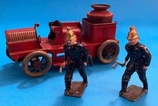 1920 Orobr Wind Up Fire Pumper Tin Toy Made in Germany Includes 2 Lead Firemen
