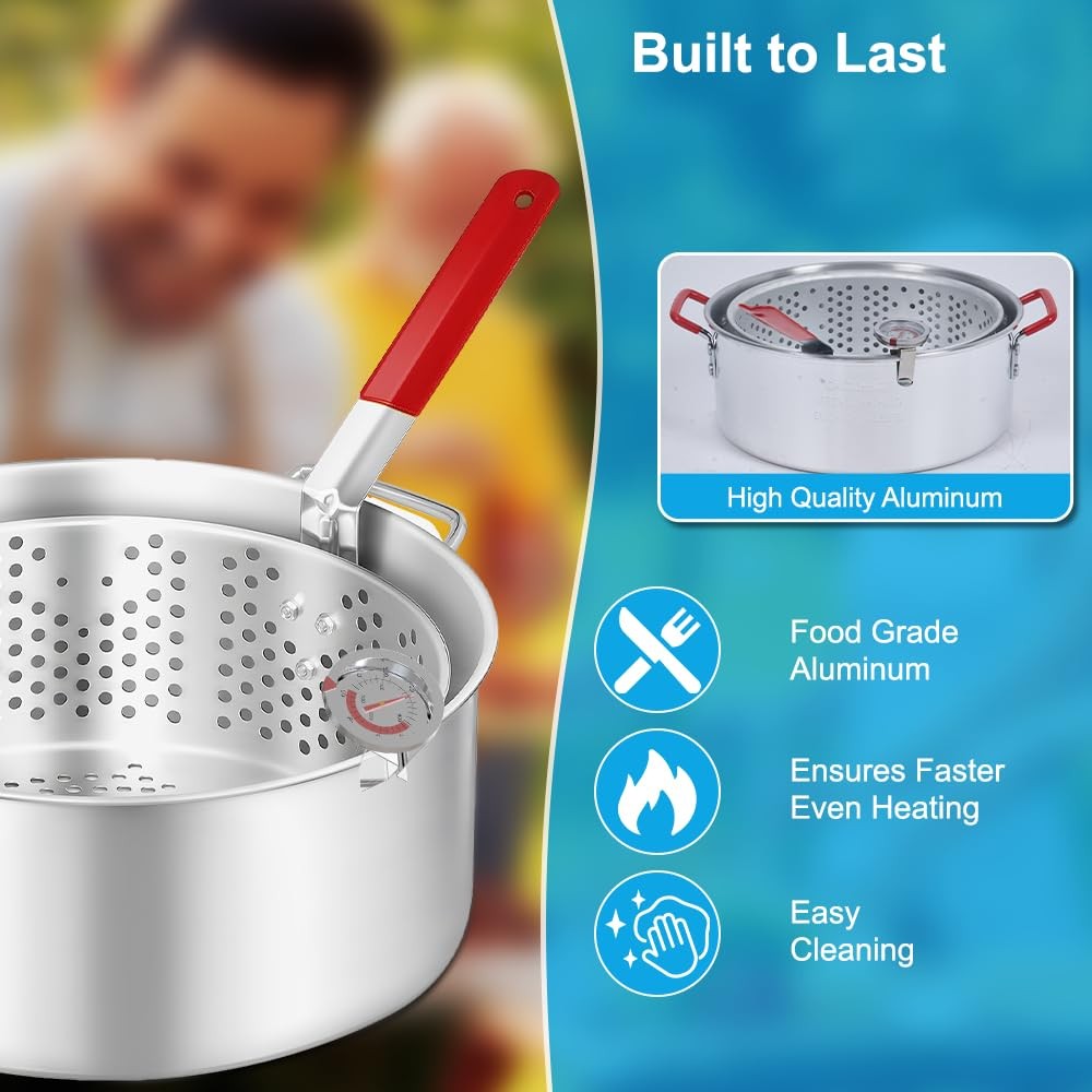 10QT Outdoor Fish Fryer Kit – Heavy-Duty Aluminum Pot  6.7QT Basket, Propane ...
