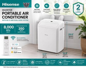Hisense 8000 BTU Portable Air Conditioner Inverter WiFi Dual Hose Ultra Quiet AC