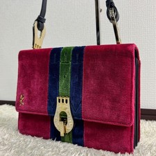 Borsa a tracolla vintage Roberta di Camerino velluto rosso verde righe blu Italia