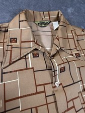 Vintage 70s Triumph Shirt Mens M Brown Geometric Disco Dagger Collar USA
