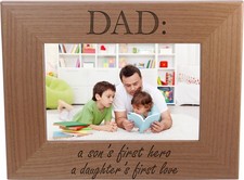 Dad: Son's First Hero, Daughter's First Love - 4x6 Inch Wood Picture Frame - ...