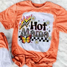 Gildan Soft style Bleached Tee, Hot Mama Graphic Bleached Tee