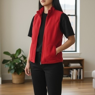 Laura Scott Womens Fleece Vest Full Zip Pockets Sleeveless Red Womens XL NEW