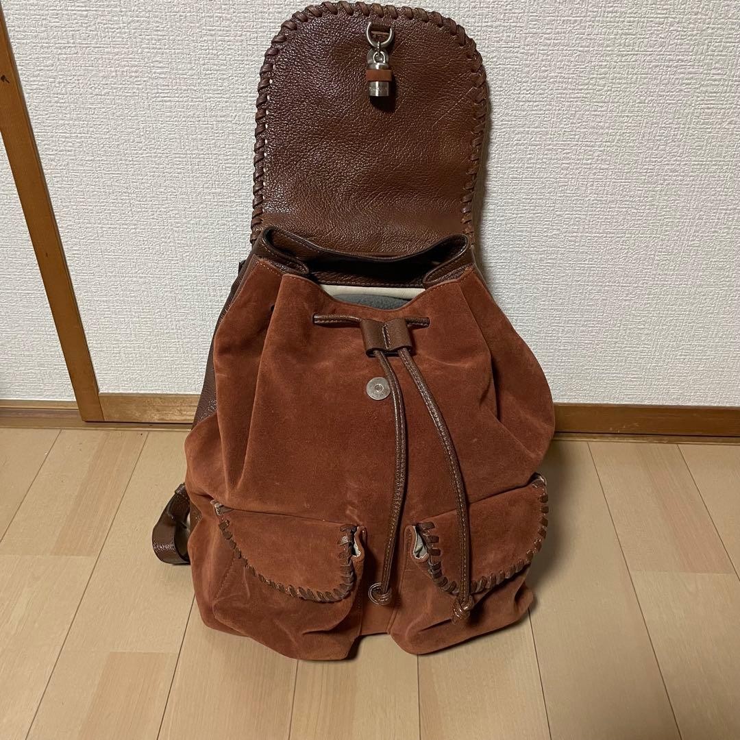 Marella Suede Leather Drawstring Backpack Brown - image 4