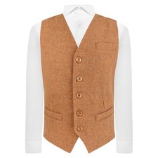 Luxury Cinnamon Brown Woven Wool Waistcoat, Tweed