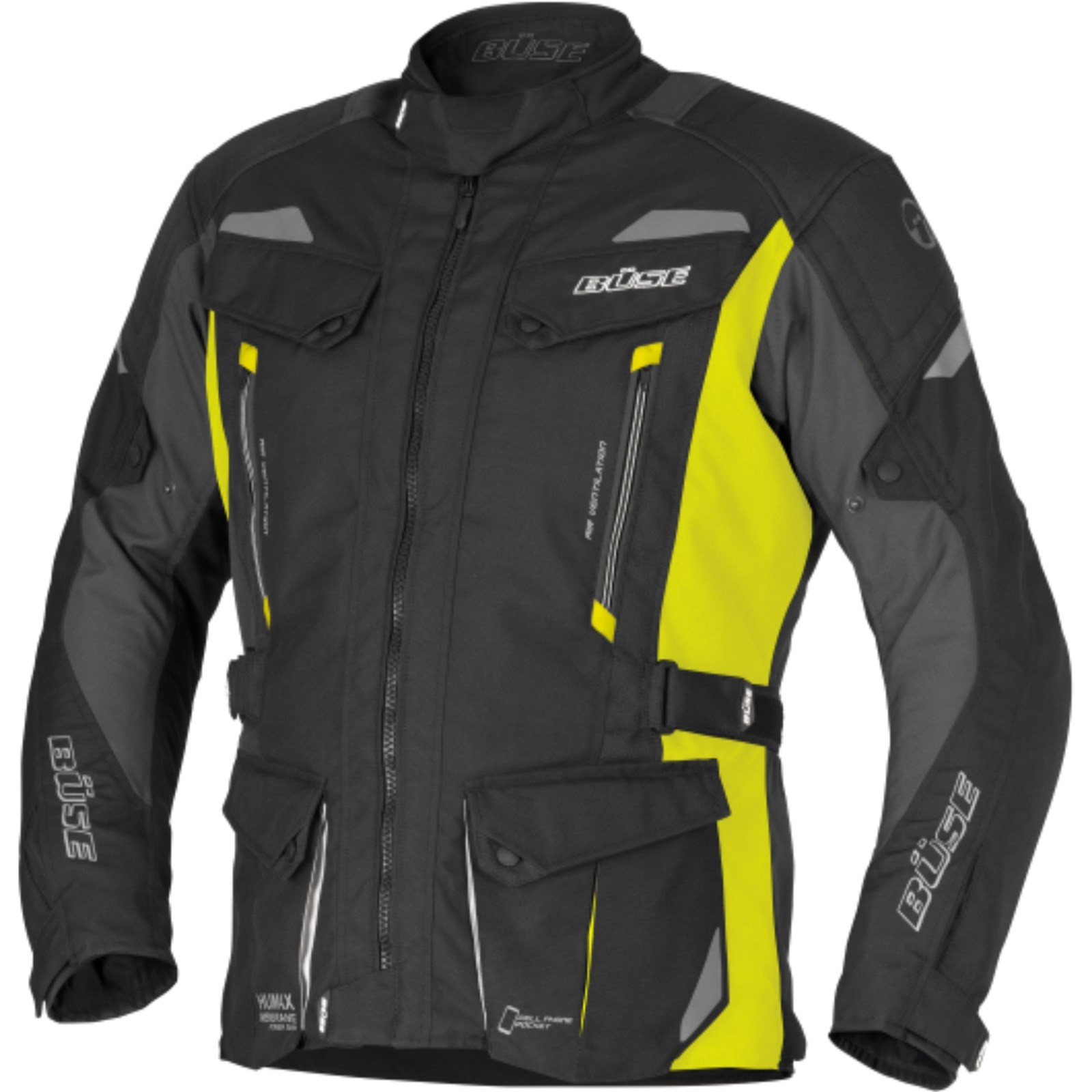 Büse Ladies Waterproof Touring Motorcycle Textile Jacket 42 - Black/Fluo Yellow