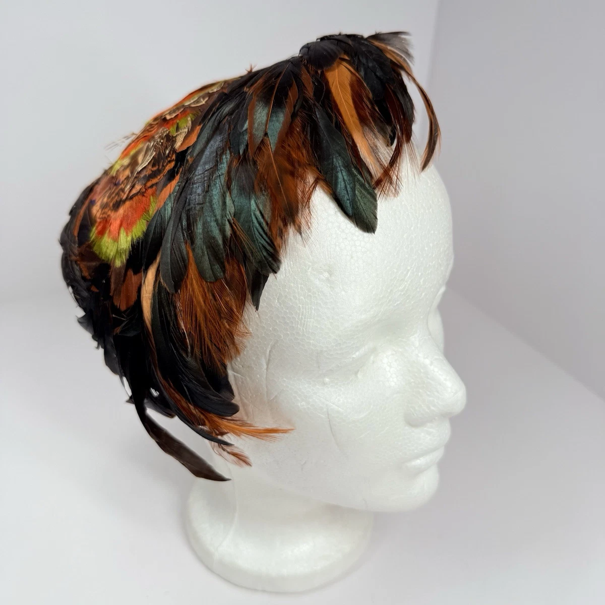Womens Vintage Feather Hat Fascinator Cap 50s 60s Union Made In USA Vintage Peacock Feather Hat Pheasant Hat Union Made - Etsy main image 4
