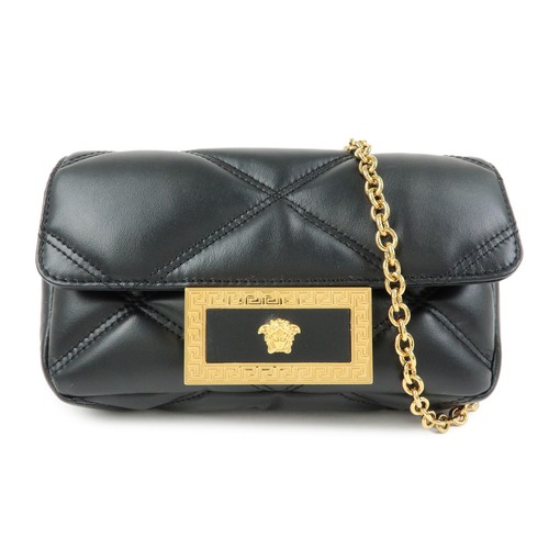 VERSACE Medusa Leather Chain Shoulder Bag Crossbody Bag Black Authentic Used F/S