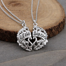 925 Sterling Silver Matching Little Sister Big Sister Charm Necklace Set