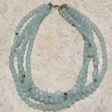 Vintage Blue Bead Necklace Plastic 4 Strands Collar high neck aqua blue