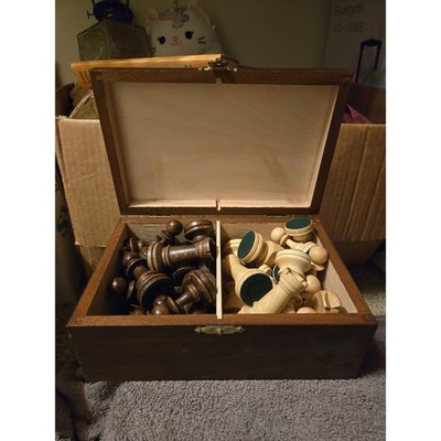 Wooden Chess Pieces Set with Hinged Storage Box Natural and Dark Stain Wood