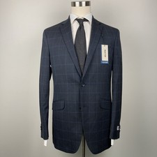 Kenneth Cole Mens Blazer Jacket 40L Dark Blue Plaid