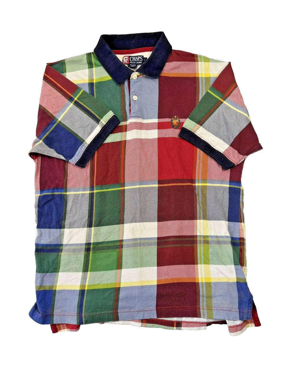 Vintage Chaps Ralph Lauren Plaid Short Sleeve Cotton Polo Logo Large