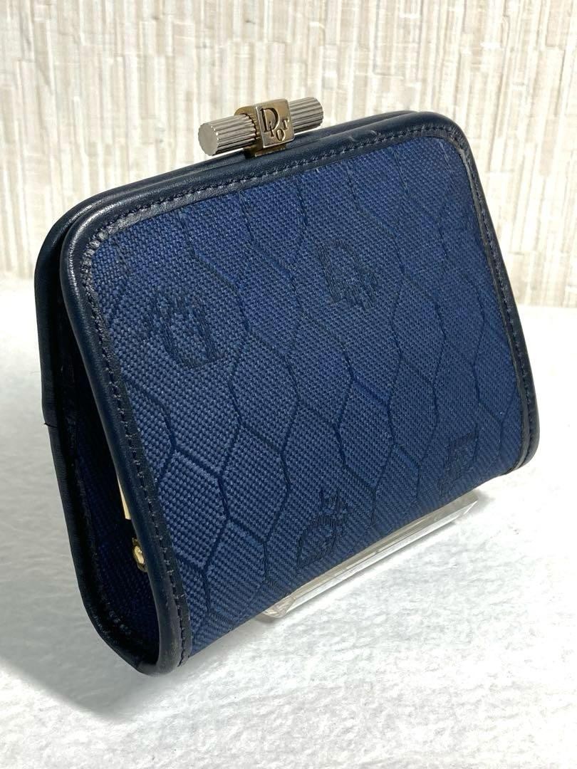 Authentic Christian Dior navy honeycomb pattern coin purse-image