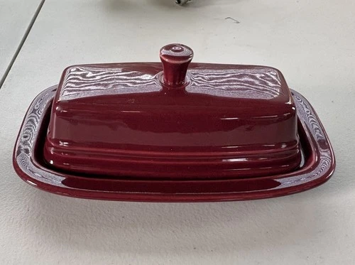 Vintage Fiestaware Dark Burgundy Covered Butter Dish Retired. Perfect Condition