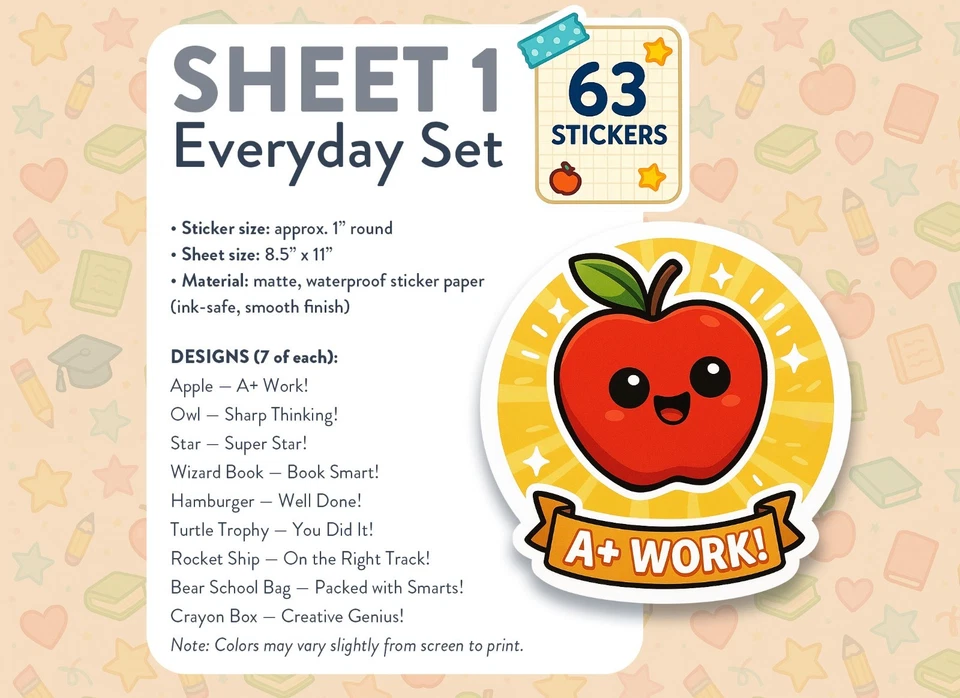 Teacher Reward Stickers for Kids — Classroom Set of 5 Sheets (255) 1 inch Round - Image 3 of 4