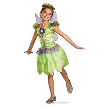 Tinker Bell Costume for Girls S 4 6x with Detachable Wings and Puff Sleeves