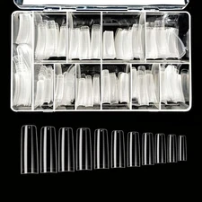 beYou Clear Half-moon 510 Artificial Fake Nail Tips 11 Sizes With Clear Plast...